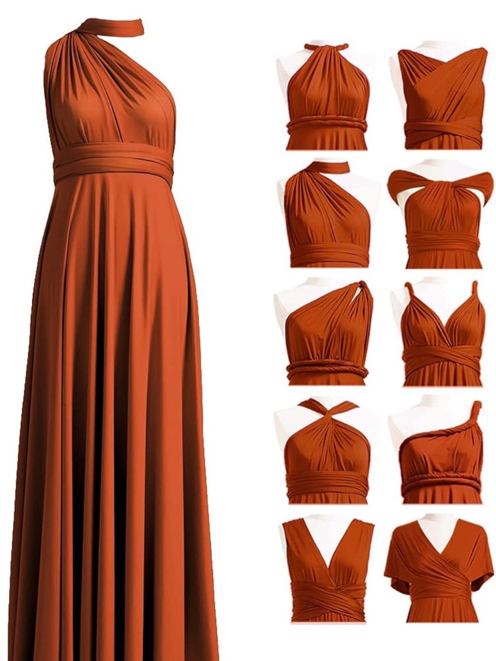 Wedding Guest Bridesmaid Burnt Orange Terracotta Copper Infinity Maxi Dress 🍊